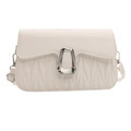 Chic beige quilted crossbody bag with silver buckle and adjustable shoulder strap - White