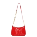 Glossy red patent leather shoulder bag with embossed butterfly and gold chain strap - Red
