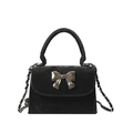 Mini borsa a tracolla in velluto nero con fiocco decorativo in metallo argentato - Nero