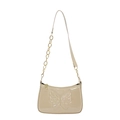 Chic beige patent leather baguette bag featuring a 3D butterfly embossed design - Khaki