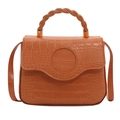 Orange croc-embossed square crossbody bag with stylish woven top handle and gold hardware - Orange