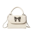 Elegante borsa a tracolla beige da donna con una fibbia a fiocco in metallo argento - Bianco