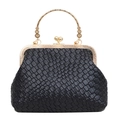 Elegante schwarze geflochtene Muscheltasche mit goldenen Metallgriffen und Verschluss - Schwarz