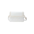 White quilted crossbody bag with gold embroidered edges and sleek PU leather texture - White