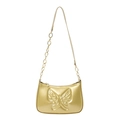 Sac baguette minimaliste doré métallisé avec relief papillon 3D et bandoulière - Or