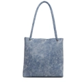 Bolso tote azul de cuero texturizado con ojales metálicos y correas dobles al hombro - Estilo de Textura de Mármol / Azul
