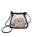 Transparent PVC tote bag with black leather trim and an interior cream canvas pouch - Black