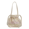Sac à main en toile blanc cassé avec broderie florale et cordon perlé élégant - Rose