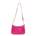 Sac à bandoulière fuchsia minimaliste avec papillon embossé et chaîne dorée - Rose rouge