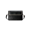 Classic black crossbody bag with quilted diamond pattern and cream woven trim detailing - Black
