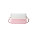 Pink and white quilted crossbody bag with golden stitching and adjustable strap - Pink