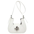 Chic white Hobo bag for women featuring a stylish silver metal flower buckle ornament - White