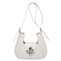 Minimalist ivory U-shaped shoulder bag with a large silver floral metal buckle detail - Khaki