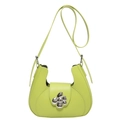 Neon yellow-green U-shaped leather shoulder bag with a silver floral metal buckle detail - Green