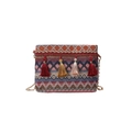 Borsa a tracolla intrecciata colorata stile boho con nappe e catena dorata sottile - Motivo a Onde Rosso Viola Vintage (Stile 3) / Nappine Rosse E Rosa