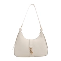 Bolso de media luna blanco crema minimalista con detalle de cierre de metal dorado - Blanco
