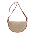 Borsa a tracolla intrecciata beige a righe con finiture in pelle marrone e tracolla regolabile - Cachi