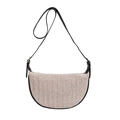 Chic beige woven crescent bag with black leather trim and adjustable shoulder strap - Off White
