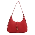 Bolso hobo rojo minimalista y elegante con cierre de gancho de metal dorado brillante - Rojo