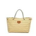 Minimalist grid pattern canvas tote bag with rope handles and leather logo patch detail - Bag Only / Yellow