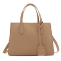 Chic light brown minimalist square handbag with top handles and shoulder strap - Khaki