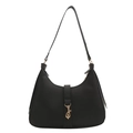 Bolso hobo negro minimalista de media luna con hebilla metálica dorada y cierre de cremallera - Negro
