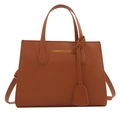 Brown vintage faux leather tote bag with top handles and adjustable shoulder strap - Brown