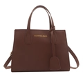 Brown rectangular crossbody bag with dual top handles and gold-toned metal hardware details - Coffee