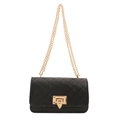 Klassische schwarze Stepptasche mit goldenem Kettenriemen und Metallverschluss - Schwarz