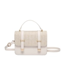 Borsa a tracolla chic patchwork intrecciata in bianco crema e paglia stile estivo - Bianco Sporco
