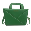 Grüne Damen-Handtasche aus Leder mit geometrischen Falten und verstellbarem Schultergurt - Grün