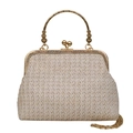 Sac rétro en paille crème avec fermoir doré et poignée florale pour l'été - Beige