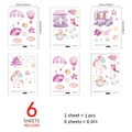 Dettaglio del set di 6 fogli di adesivi murali con unicorno rosa di 14,8x21cm di misura - Set Di Sei Fogli
