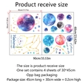 Detailed size specifications for solar system wall decals featuring planets and stars - 45*30cm*4Pcs