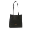 Bolso tote negro minimalista en cuero sintético mate con asas y bolsillo frontal - Negro