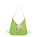 Vibrant green shoulder bag with pink buckle and silver bow on clean white background - Green Large