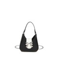 Minimalist black and white handbag with silver bow clasp and chain strap - Black Small