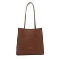 Bolso tote marrón de cuero sintético con bolsillo frontal y logotipo dorado - Marrón