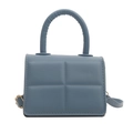 Minimalist Morandi blue PU leather handbag with quilted square pattern and top handle - Blue