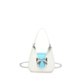 White leather handbag with blue flap and a large silver metal bow buckle detail - White Small