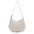 Retro cream white underarm shoulder bag with U-shaped embossed detail and golden buckle - White