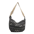 Etnische crossbody tas met zwart-grijs zigzagpatroon en verstelbare beige riem - Zwart