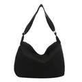 Minimalist black hobo shoulder bag made of high-quality fabric with adjustable strap - Black