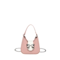 Pink and white patchwork mini handbag with a silver metal bow clasp and chain strap - Pink Small