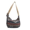 Ethnic bohemian crossbody bag with colorful chevron jacquard and wide strap - Dark Blue No Pendant
