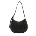 Fashionable black matte leather crescent underarm bag with gold buckles and adjustable strap - Black