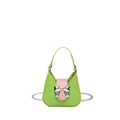 Mini green and pink handbag with a silver metal bow accent and chain strap - Green Small