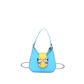 Mini bright blue handbag with yellow flap and silver metal bow decoration - Blue Small