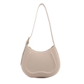 Retro beige underarm bag in smooth leather with moon-shaped silhouette and gold buckle - Beige