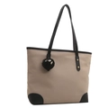Retro khaki canvas tote bag with black trim and plush soot sprite charm accessory - Khaki (With Pendant)